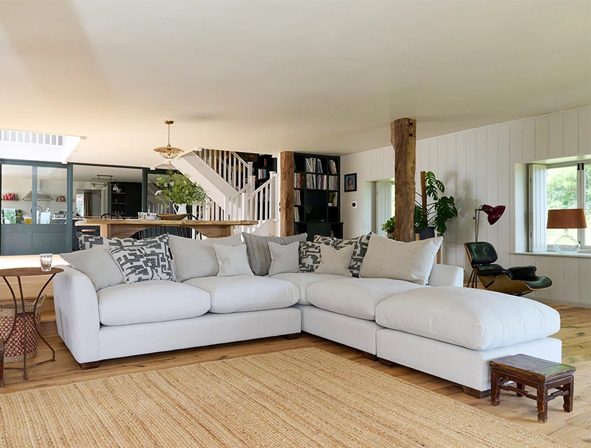 Hambledon Large Corner Unit and Stool LHF in Plain Two Tone Calico with Scatters in Cloth 22 Weaves_mobile